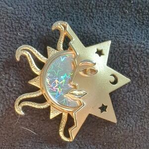 Gold Tone Sun and Moon Brooch
